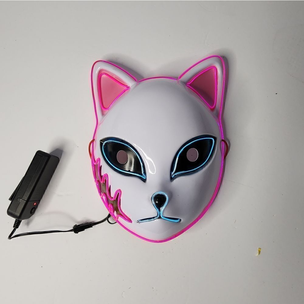 LED Neon Cat Mask EL Wire Halloween Cosplay Light Up Luminous Glowing Costume